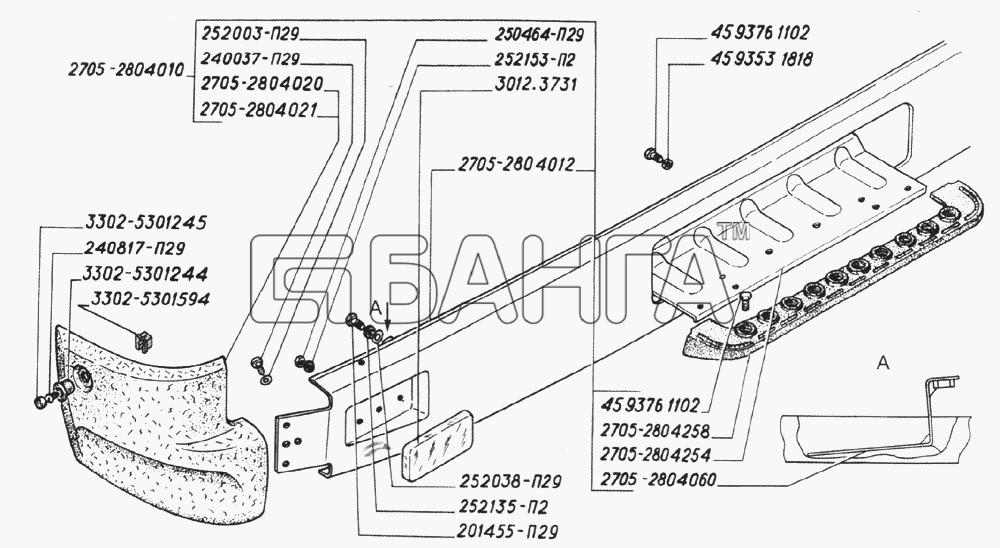 ГАЗ ГАЗ-3221 (2006) Схема Буфер задний и световозвращатель (для